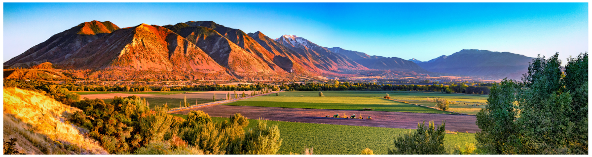 panoramic view of mountains and farmland