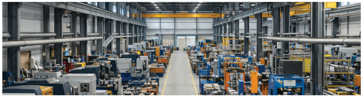 a factory floor, with lots of machinery