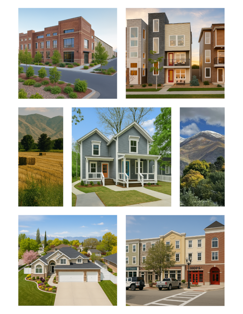 a tapestry of images showing different possible uses for land